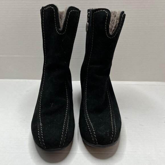 Pajar Wedge Suede Ankle Boots Black Contrast Stitch Shearling Lined Zipper‎ 8.5 - Picture 6 of 15